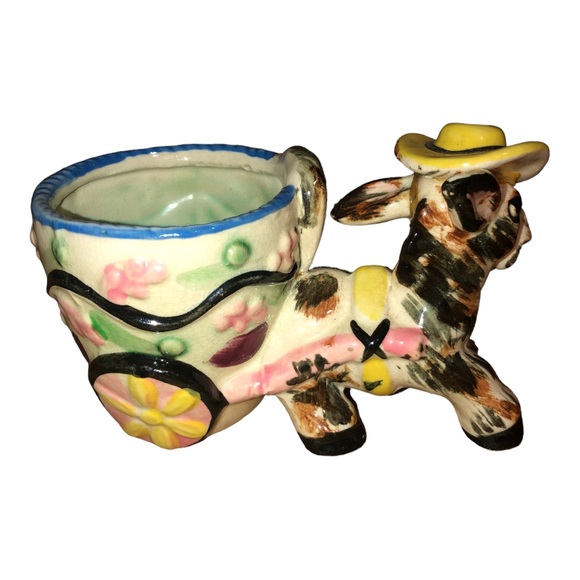 Vintage 1950’s Planter Donkey Pulling Cart Hand Painted Made in Japan - Picture 2 of 9